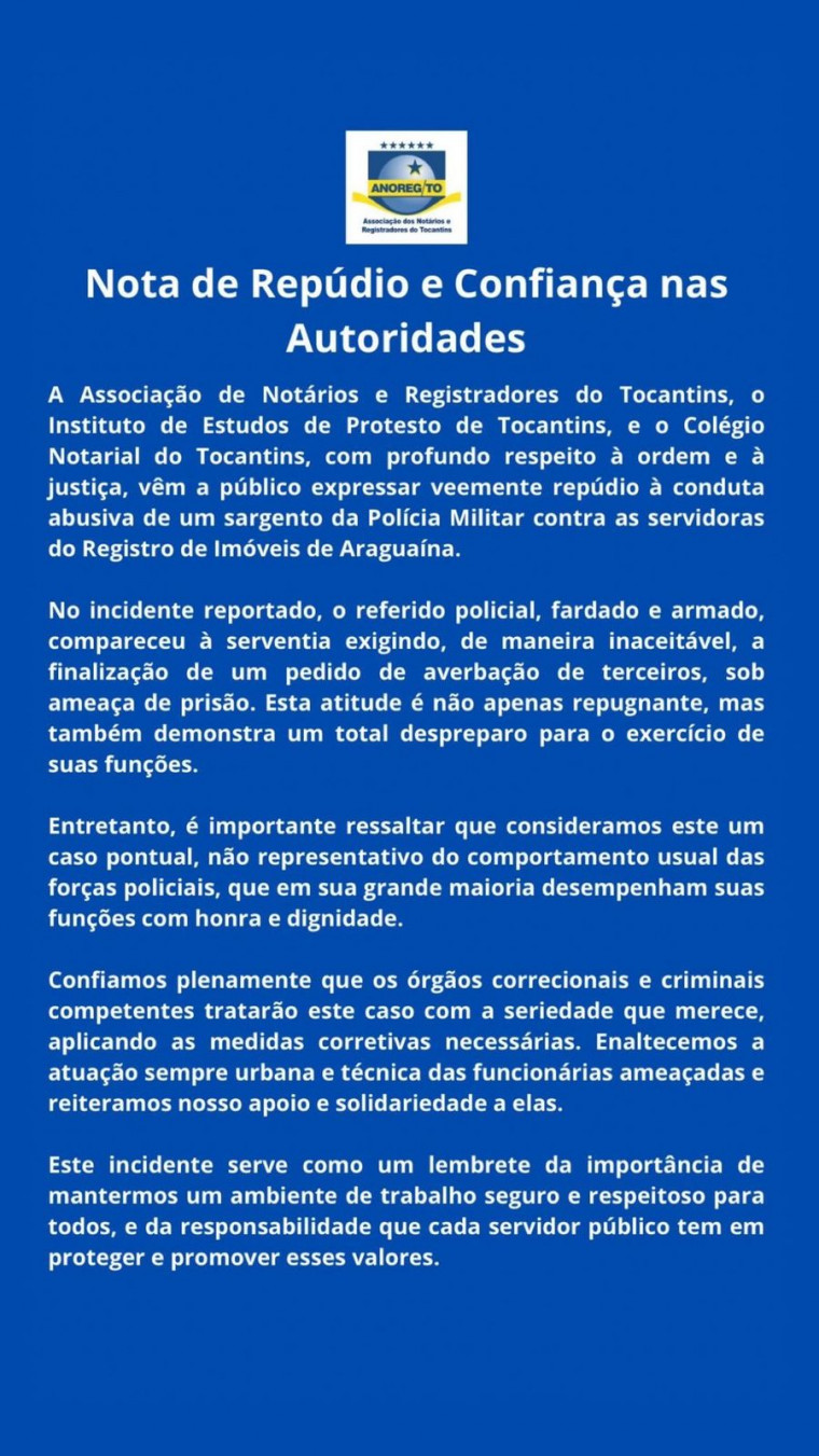 Nota de Repúdio divulgada pelas entidades.