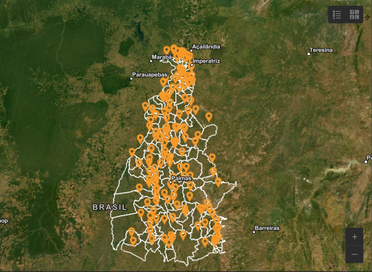 Mapa dos lixões no Tocantins, elaborado pelo Ministério Público do Estado