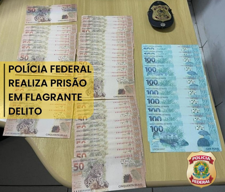 Notas falsas encontradas com o homem preso em Araguaína.