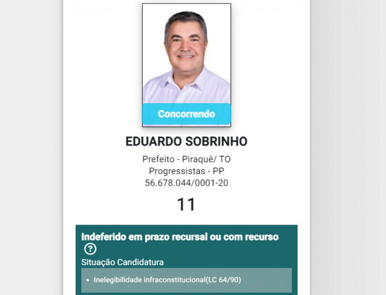 Ex-prefeito de Piraquê, Eduardo Sobrinho, tem pedido de registro indeferido