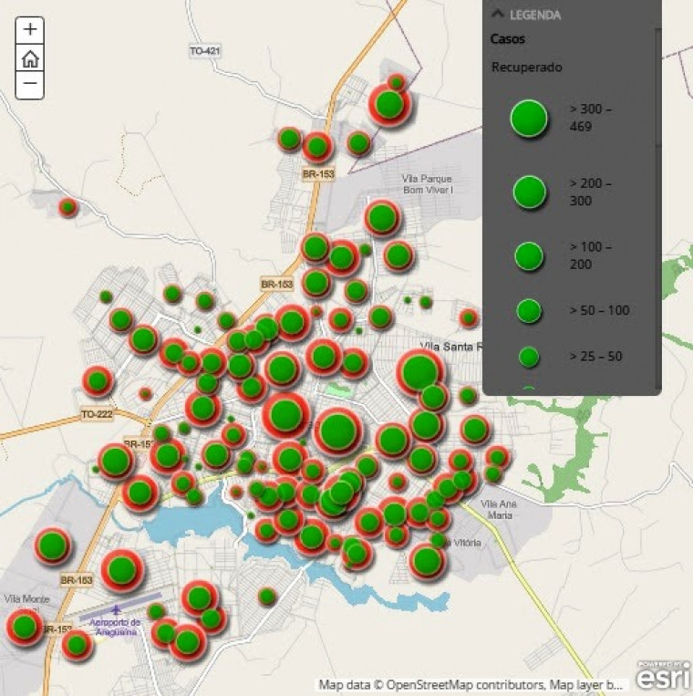 Mapeamento dos casos em Araguaína