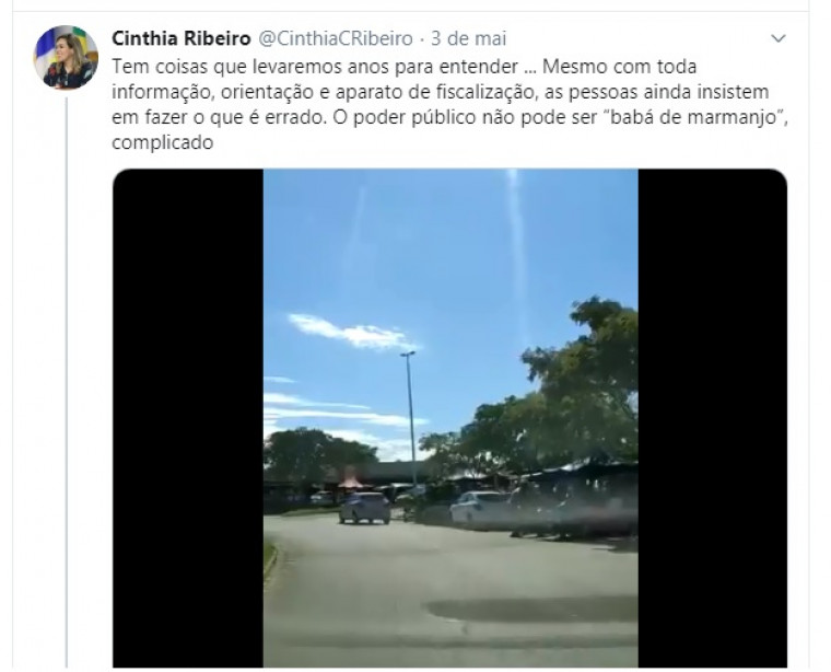 Prefeita Cinthia Ribeiro (PSDB) compartilhou o vídeo e criticou a atitude das pessoas