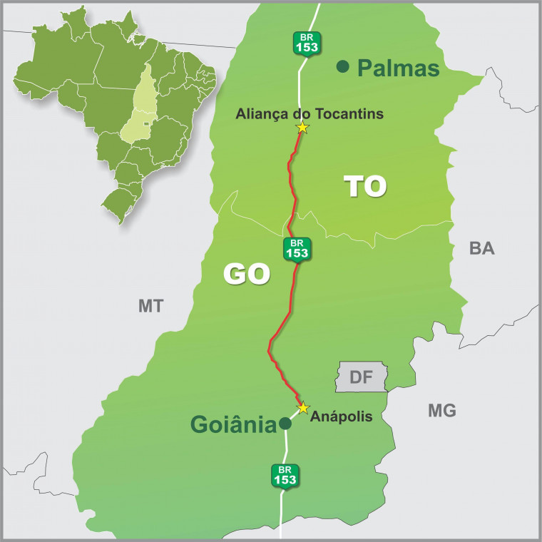 Inicialmente serão duplicados 178,9 km passando por seis cidades do Tocantins