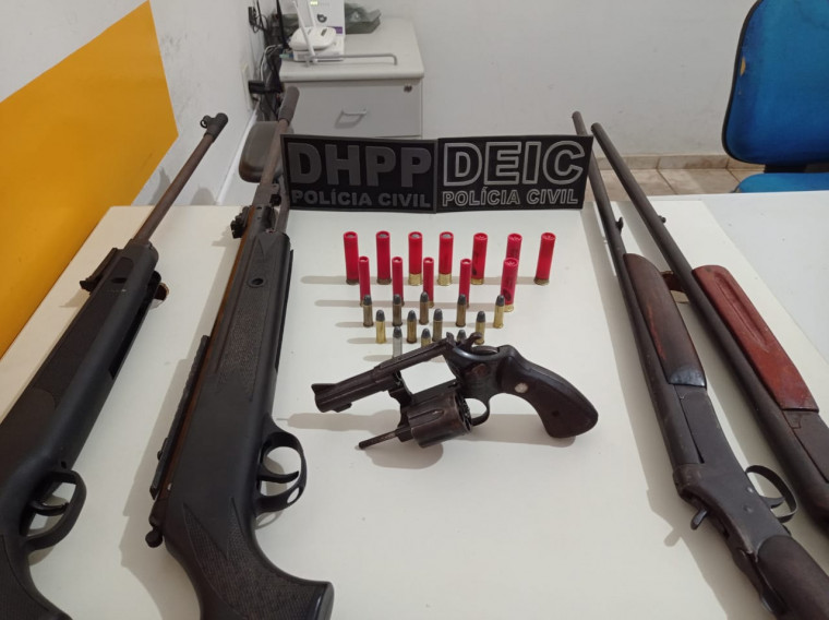 Armas de fogo apreendidas pela Polícia Civil em São Valério