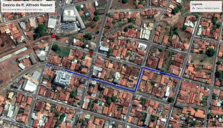 A orientação da ASTT para quem trafega pela Rua Ademar Vicente Ferreira, que liga o Setor Noroeste ao Centro, é a utilização do desvio pela Rua Araguaia