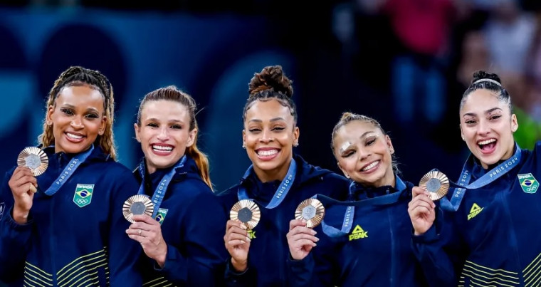 Ginastas brasileiras medalhistas nas Olimpíadas 2024, em Paris.