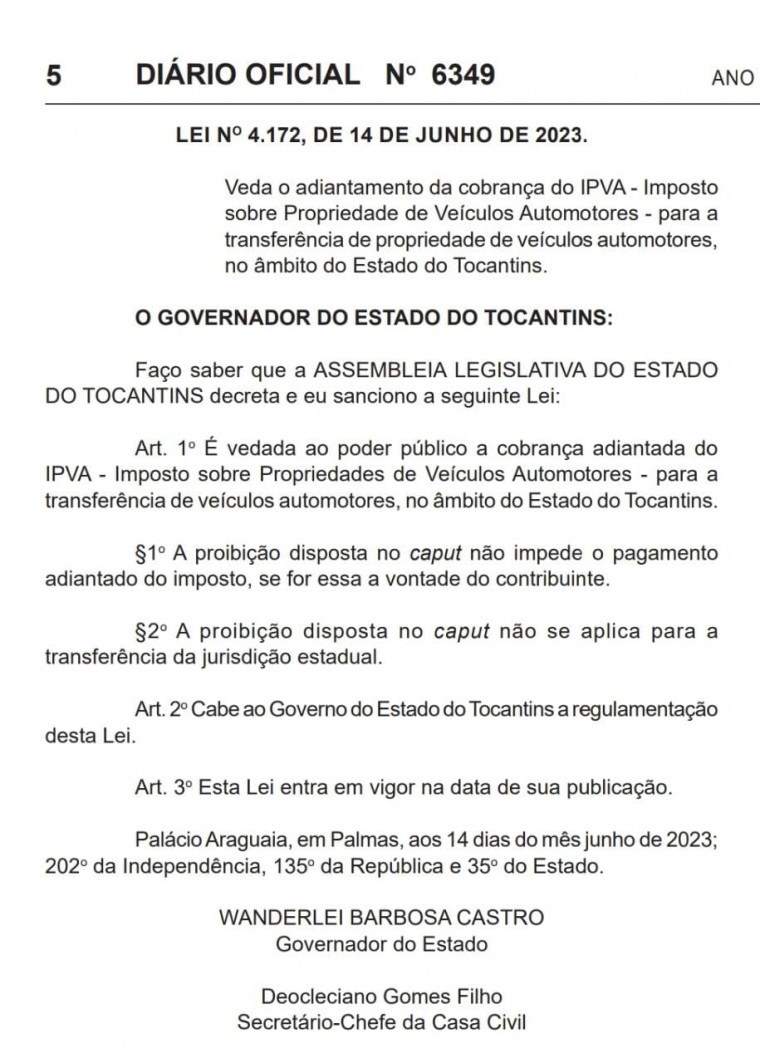 Nova lei foi publicada no Diário Oficial do Estado
