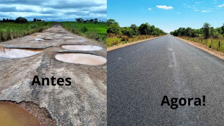 Imagem de antes e depois da rodovia