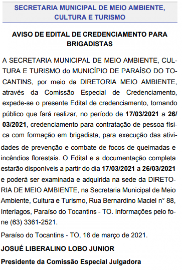 Edital publicado no Diário Oficial do Município