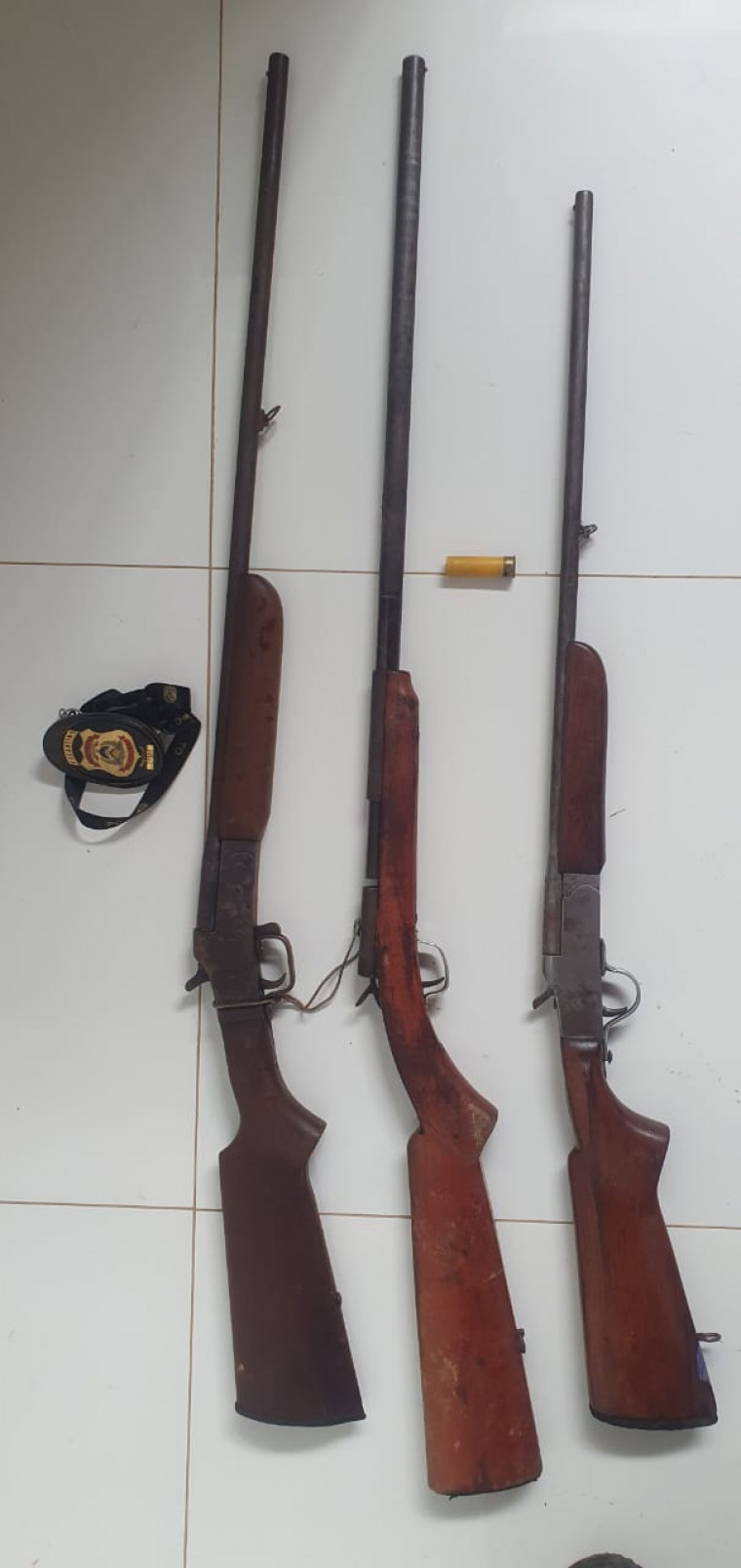 Armas de fogo encontradas pela Polícia Civil na casa de um suspeito