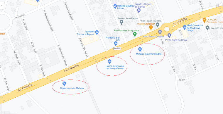 Lojas indicadas pelo Google Maps