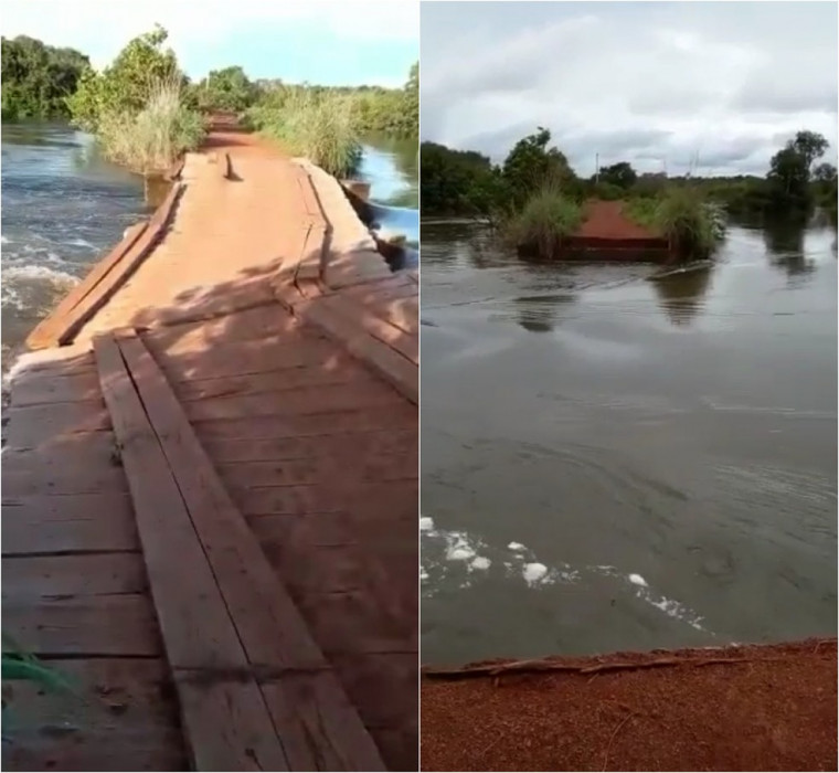 Situação da ponte, antes e depois da chuva.