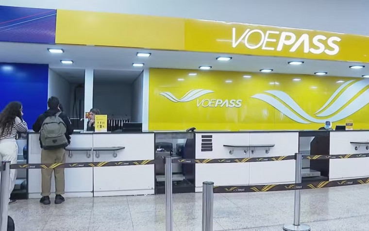 Guichê da VoePass no aeroporto de Ribeirão Preto, onde a empresa é sediada.