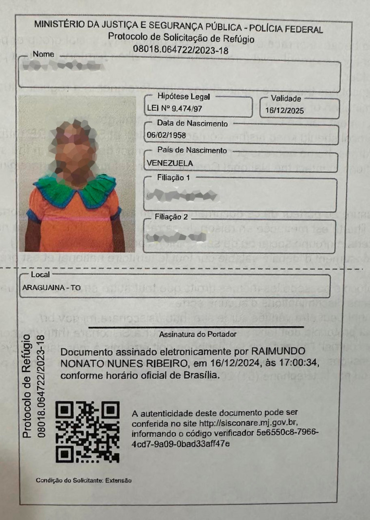 O Protocolo de Solicitação de Refúgio é um documento oficial expedido pela Polícia Federal.