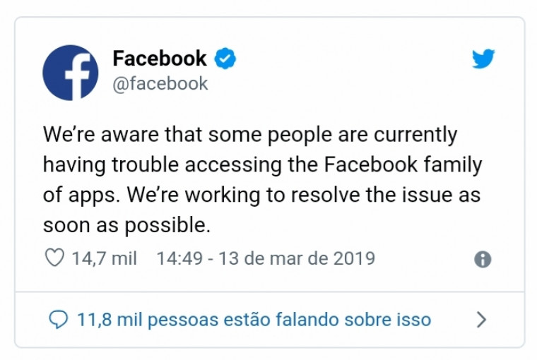 Facebook admite problemas e informa usuários via Twitter