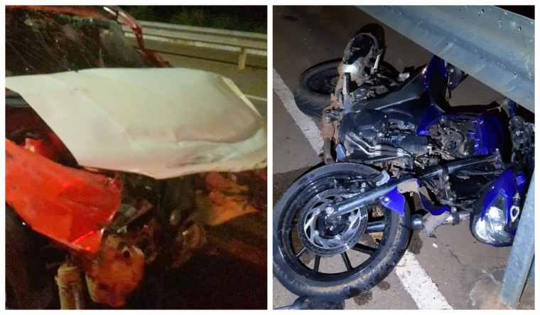 com o impacto da colisão, o motociclista teve um braço e uma perna arrancados