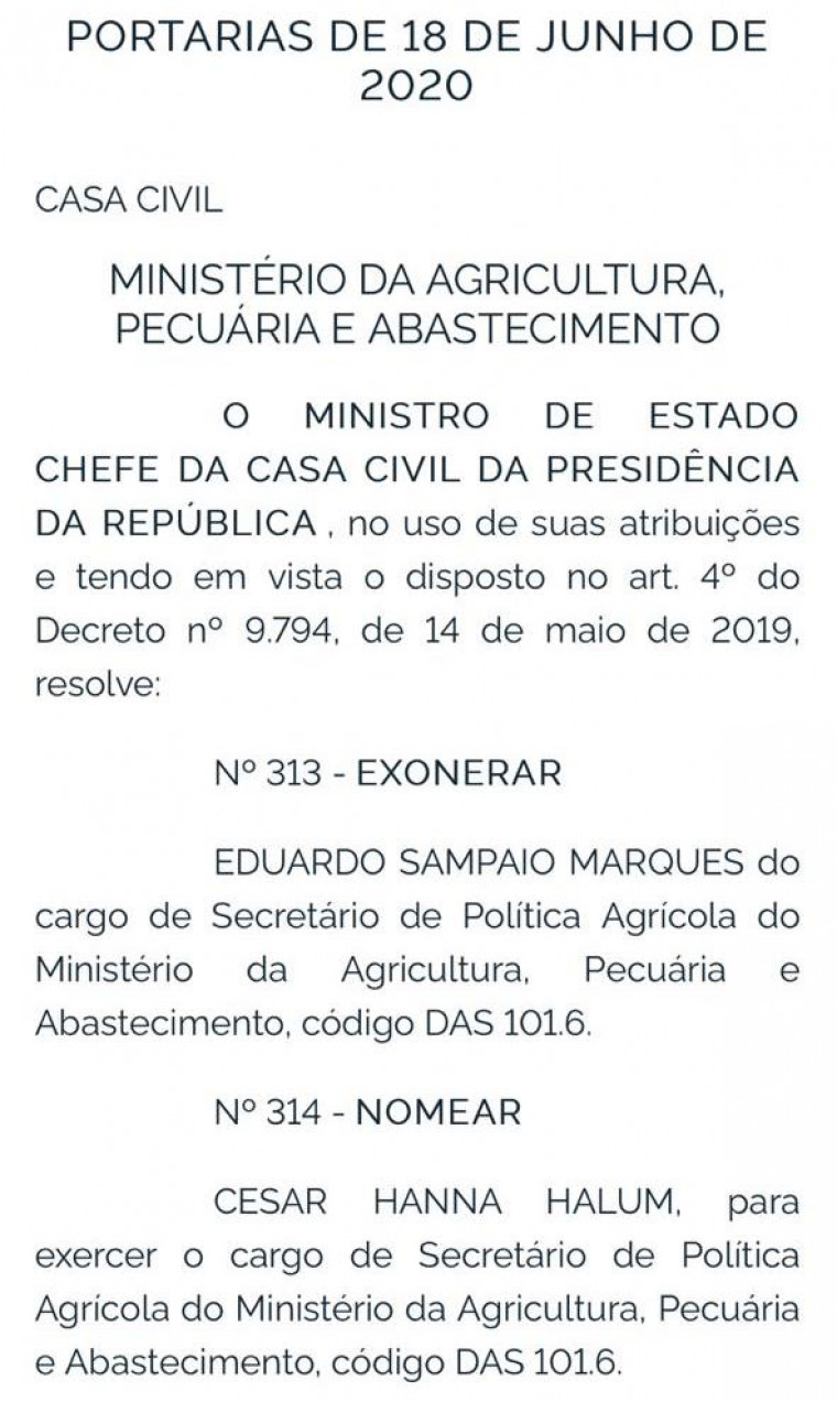 Nomeação publicada no Diário Oficial