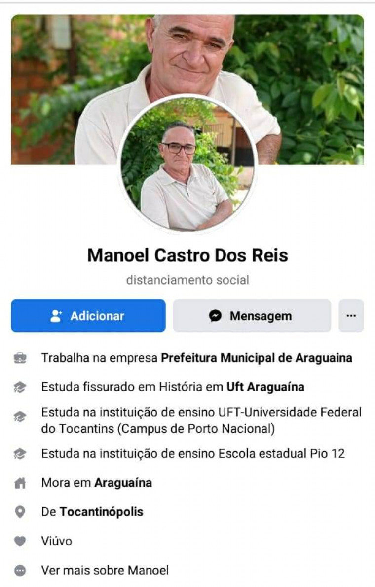 Perfil de Manoel no Facebook
