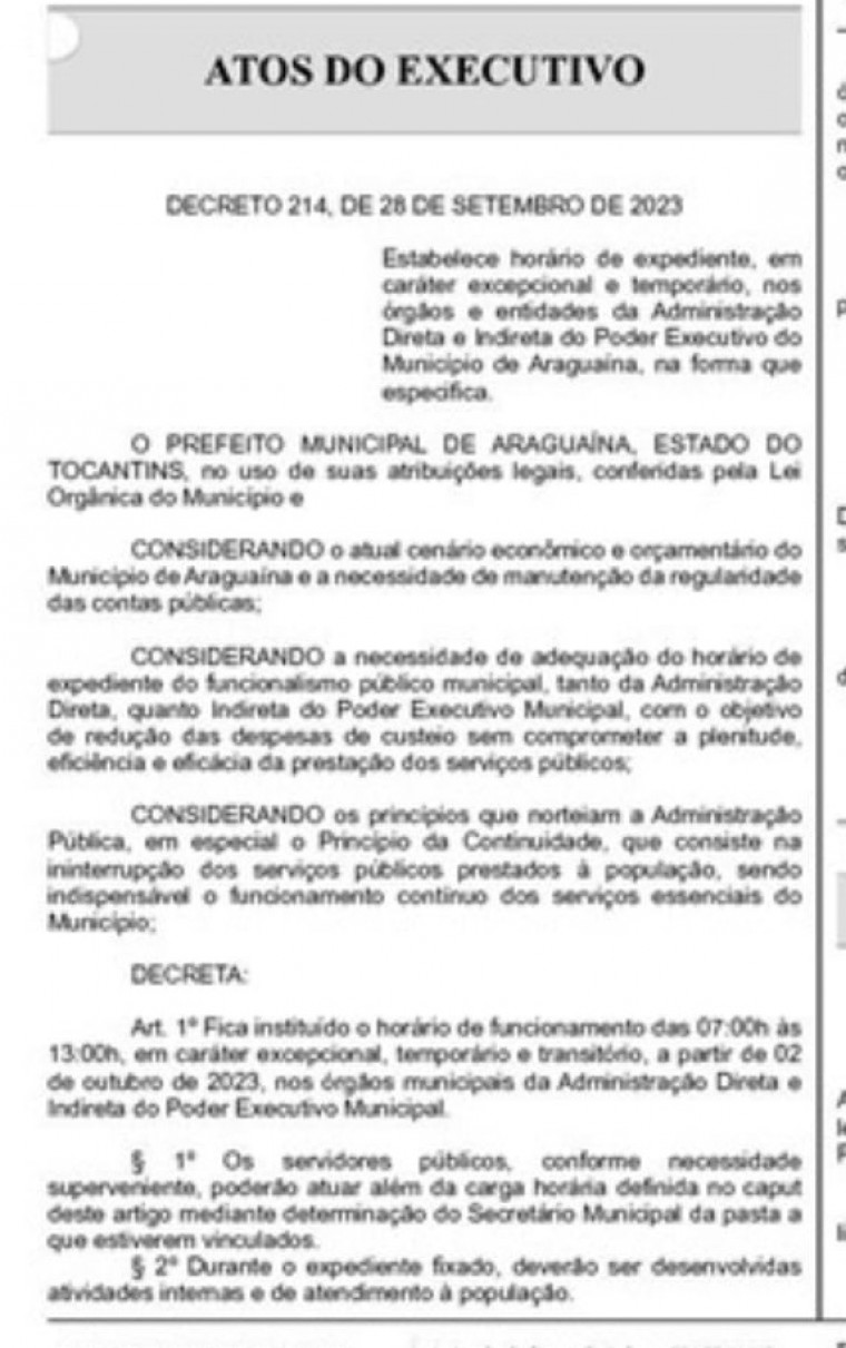 Decreto publicado no Diário Oficial do Município.