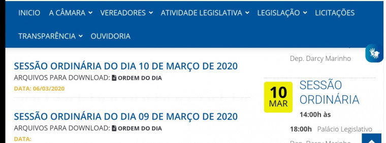 Plataforma do site na Câmara de Araguaína