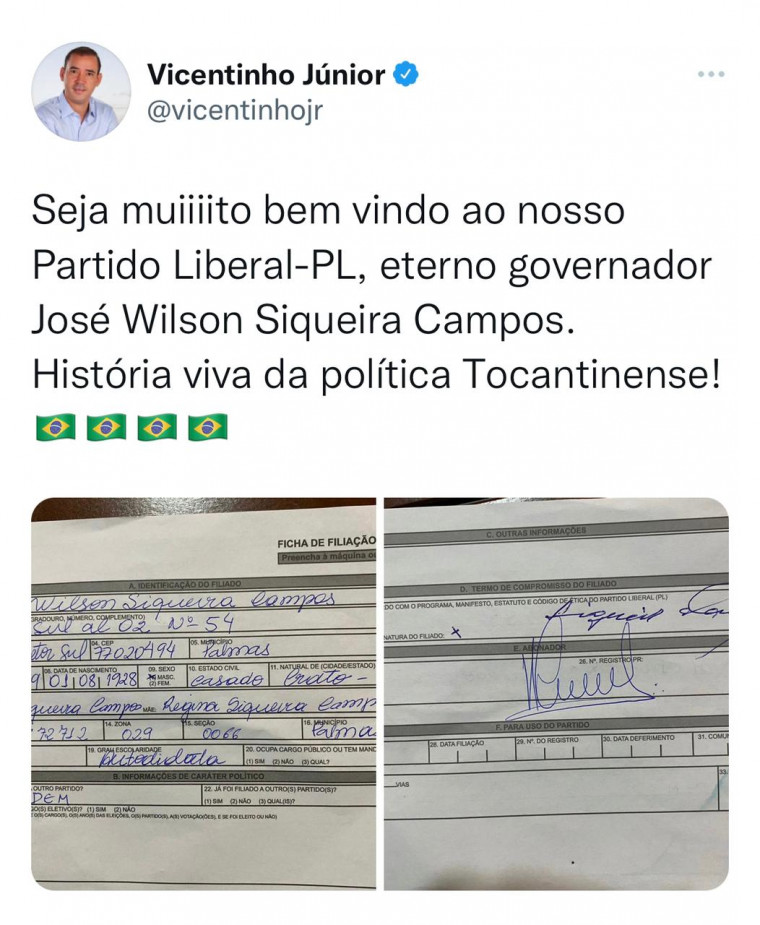 Deputado federal Vicentinho Júnior dando as boas vindas à Siqueira.