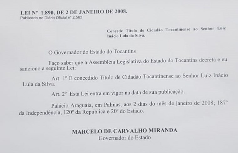 Lei foi sancionada na época pelo então governador Marcelo Miranda