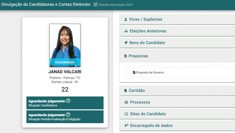 Pedido de registro de candidatura de Janad Valcari no TSE