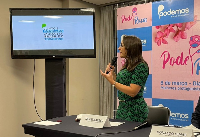 Presidente nacional do Podemos, Renata Abreu, durante evento em Palmas
