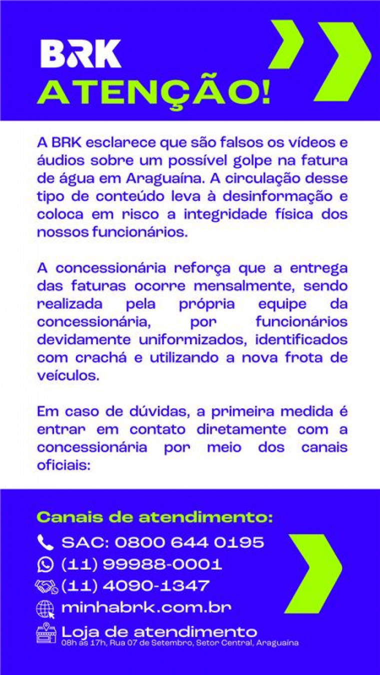 BRK divulga nota de esclarecimento à população